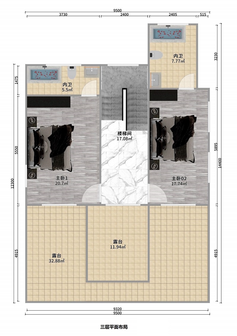 三層中式風(fēng)格輕鋼別墅戶型+建房配置表【版權(quán)戶型】(圖4)